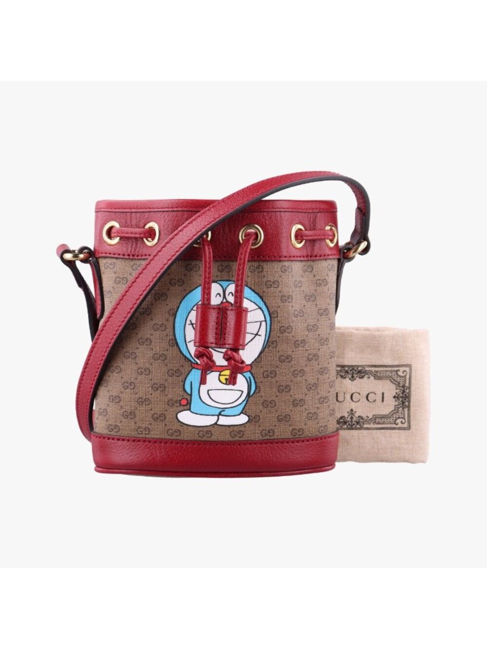 Gucci Doraemon Collaboration Beige Bordeaux Multicolor Leather Shoulder Bag